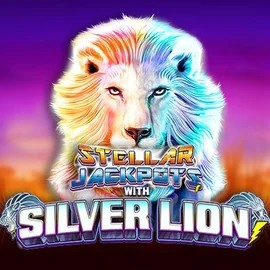Logo of Stellar Jackpots with Silver Lion from Lightning Box Game at Night Luck Casino